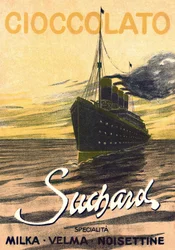 Werbung für die Schokolade Milka de Suchard, die einen Liner darstellt, Anfang des 20. Jahrhunderts (Plakat)
