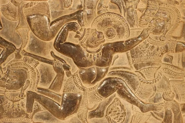 Detail der Reliefskulptur von der Schlacht von Kurukshetra, Angkor Wat, Siem Reap, Kambodscha