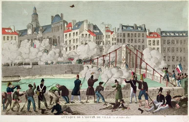Angriff auf das Rathaus von Paris und die Schlacht an der Brücke von Arcola, 28. Juli 1830