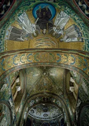 Basilika San Vitale, Mosaiken im Apsisgewoelbe, Ravenna, Emilia-Romagna, Italien
