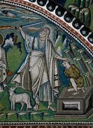 Geschichten von Abraham, Detail des Mosaiks der Opferung Isaaks