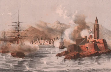 Bombardierung von Palermo, mit Schiffen im Vordergrund, Sizilien