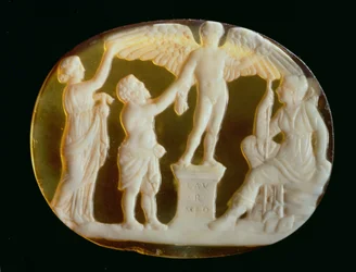 Kamee von Ikarus und Daedalus mit Persephone und Artemis