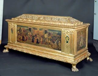 Cassone mit Tafeln, die die Mäßigkeit des Scipio und Allegorien der Tapferkeit und Klugheit darstellen, zugeschrieben der Werkstatt von Apollonio di Giovanni, um 1460-65