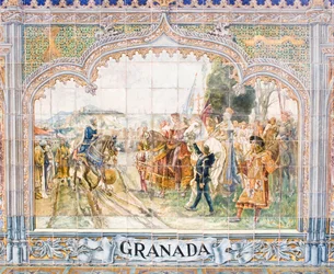 Keramikfliesen auf der Plaza de España, die König Boabdil darstellen (Mosaik)