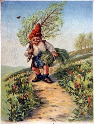 Zwerg kehrt vom Pflücken zurück, ca. 1900 (Postkarte)
