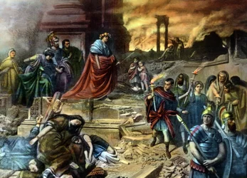 Kaiser Nero mit seinem königlichen Hof nach dem Brand von Rom im Jahr 64