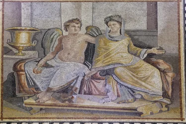 Eros und Psyche, Mosaik aus Zeugma, Zeugma-Mosaikmuseum, Gaziantep, Südostanatolien, Anatolien, Türkei, Asien