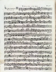 Erste Seite der Partitur für Violine in Sinfonie Nr. 2 von J. Haydn