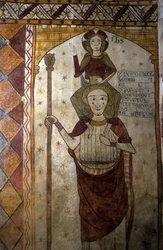 Fresko des Ferrande-Turms in Pernes-les-Fontaines (Pernes les Fontaines, Vaucluse (84) aus dem 13. Jahrhundert: Heiliger Christophorus trägt Christus
