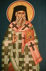 Griechisch-orthodoxe Ikone, die einen heiligen Bischof darstellt Thessaloniki Griechenland