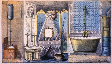 Wohnungsmanagement: Toilette, Badezimmer und Bad, um 1870