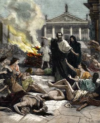 Hippokrates beendet die Pestepidemie durch das Verbrennen aromatischer Pflanzen in Athen