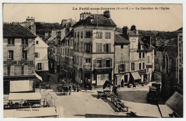 Île de France, Seine et Marne (77), Ferte-sous-Jouarre (Ferte-sous-Jouarre): die Kreuzung der Kirche - Postkarte Ende 19. Anfang 20. Jahrhundert