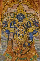 Indien, Tamil Nadu, Srirangam, Sri Ranganathasvami Hindu-Tempel (ursprünglich 10. Jahrhundert), Wandmalerei von Vishnu