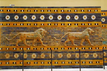 Ischtar-Tor, das ursprünglich zum Tempel des Bel gehörte, erbaut in Babylon (Irak) von König Nebukadnezar II. - Prozessionsstraße des Ischtar-Tores, Pergamonmuseum, Museumsinsel, Berlin, Deutschland