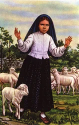 Jacinta, die die Jungfrau Maria in Fatima im Jahr 1917 sah, ca. 1920-1930 (Postkarte)