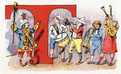 Buchstabe T: Trompete Trommel (Alphabet der Phosphatine Falieres)