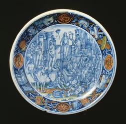 Majolika-Teller mit der Allegorie der Diana, Göttin des Mondes, italienisch