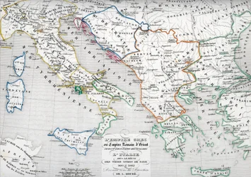 Karte des Byzantinischen Reiches während der Besetzung durch Bulgaren und Italien zur Zeit von Otto I., Otto II. und Otto III., Heiliges Römisches Reich