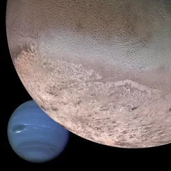 Montage von Neptun und seinem Mond Triton