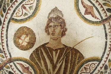 Mosaik: eine der neun Musen. Polymnia: religiöses und rhetorisches Lied (Detail). III Jh. n. Chr. / Museum von El Jem (Antikes Thysdrus) / Tunesien