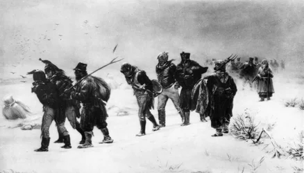 Napoleonischer Krieg von 1812, Rückzug der französischen Armee im Jahr 1812, nach einem Gemälde von Pryanishnakov