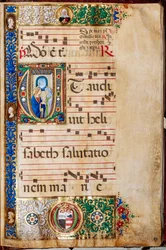 Piccolomini-Bibliothek: Chorbuch, cod. 14.P., ff. 46r mit Maria und St. Elisabeth, von Giovanni di Giuliano Boccardi, bekannt als Boccardino der Ältere