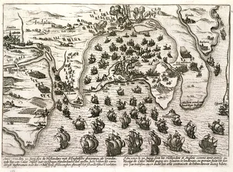 Plan des Hafens von Cadiz im Jahr 1596 zur Zeit des Angriffs von Sir Walter Raleigh