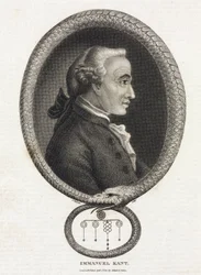 Porträt des Philosophen Immanuel Kant (1724-1804), in einem Rahmen, der von einer Schlange gebildet wird, die sich in den Schwanz beißt