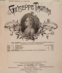 Porträt von Giuseppe Tartini. Frontispiz der Partitur der Sonaten