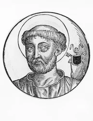 Porträt von Saint Lucius I (gestorben 254), 22. Papst der katholischen Kirche ab 253, Gravur