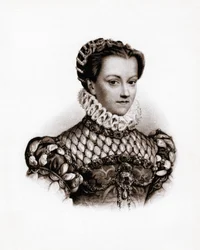 Porträt der Königin von Frankreich Elisabeth von Österreich (1555-1592) Gravur des 19. Jahrhunderts