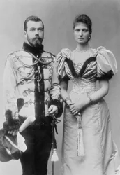 Porträtfotografie von Zar Nikolaus II. (1868-1918) und Prinzessin Alix von Hessen (1872-1918) ca. 1894