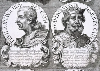 Porträts von Fruela I und Aurelius von Asturien (Lithografie)