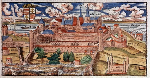 Verstärktes Buda (Ungarn), ca. 1550 (Gravur)