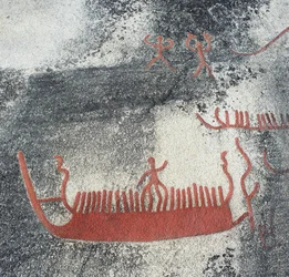 Felsgravur, die ein Boot darstellt, Begby, Norwegen, Bronzezeit