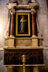 Kathedrale Santa Maria Nuova, Monreale, Sizilien, Italien. Altar des Heiligen Ludwig. St. Ludwig Gemälde von Giaconia. (Foto)