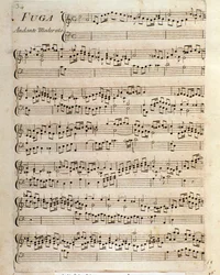 Notenseite für Fuge in Stücken für das Cembalo von Domenico Scarlatti