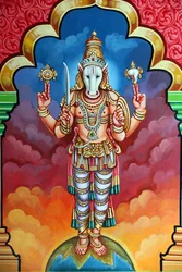 Hindu-Tempel Sri Vadapathira Kaliamman. Avatar Vishnus. Kalki, 10. Inkarnation. Singapur