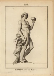 Statue des Bacchus, römischer Gott des Weins, nackt mit einem Satyr