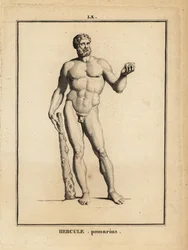Statue des Hercules Pomarius, römischer Held und Gott, mit einem großen Keule