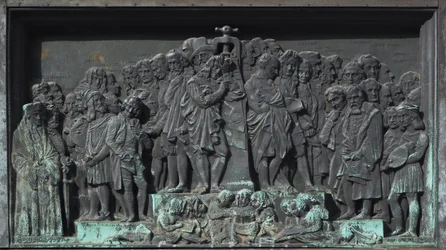 Straßburg, Basrelief der Skulptur von Gutenberg. Europa