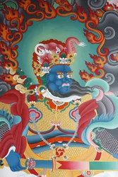 Tempelwächter, der den Süden bewacht, namens Virudhaka, Kopan-Kloster, Kathmandu, Nepal