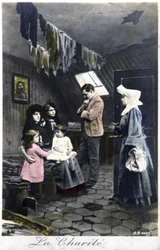 Die Barmherzigkeit: Nonne besucht arme Leute, ca. 1910