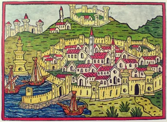Der Hafen und die Stadt Neapel im Jahr 1482, aus 