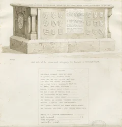 Grab in Biddulph Kirche - "William Bowyer": Sepiazeichnung, 1837