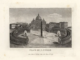 Ansicht des Petersplatzes, Piazza di S. Pietro, mit Petersdom und antikem ägyptischen Obelisken