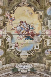 Ansicht des Gewölbes mit Fresko des Teatini-Raums, Chiesa di San Vincenzo, Piacenza, Emilia-Romagna, Italien