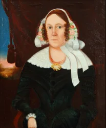 Frau mit Blumenhaube